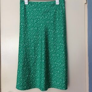 J. Crew Factory Green Floral Midi‎ Slip Skirt, size M